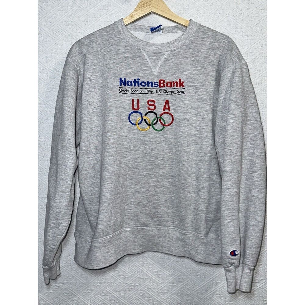 Vintage Olympics Sweatshirt Mens Size‎ L Gray Champion Team USA NationsBank 1996